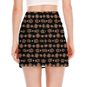 Aboriginal Boomerang Pattern Print Side Slit Mini Skirt