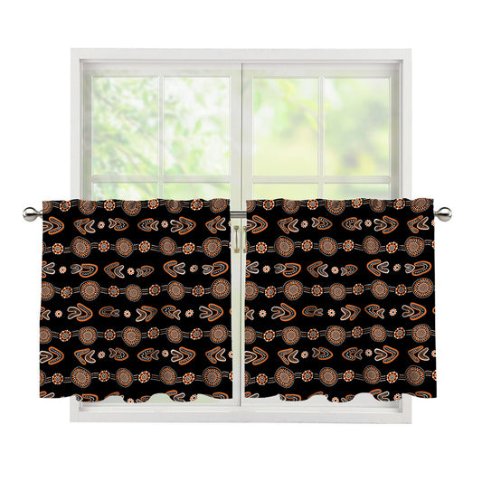 Aboriginal Boomerang Pattern Print Tier Curtains