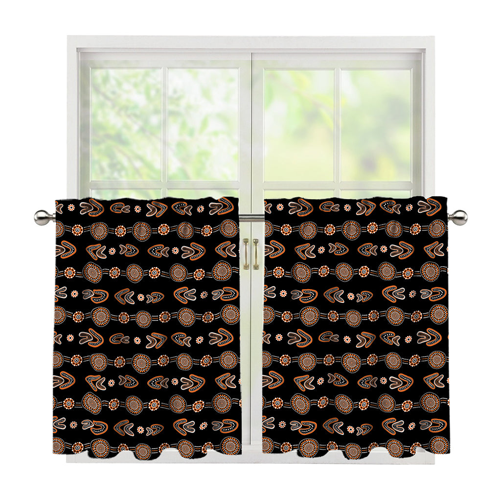 Aboriginal Boomerang Pattern Print Tier Curtains