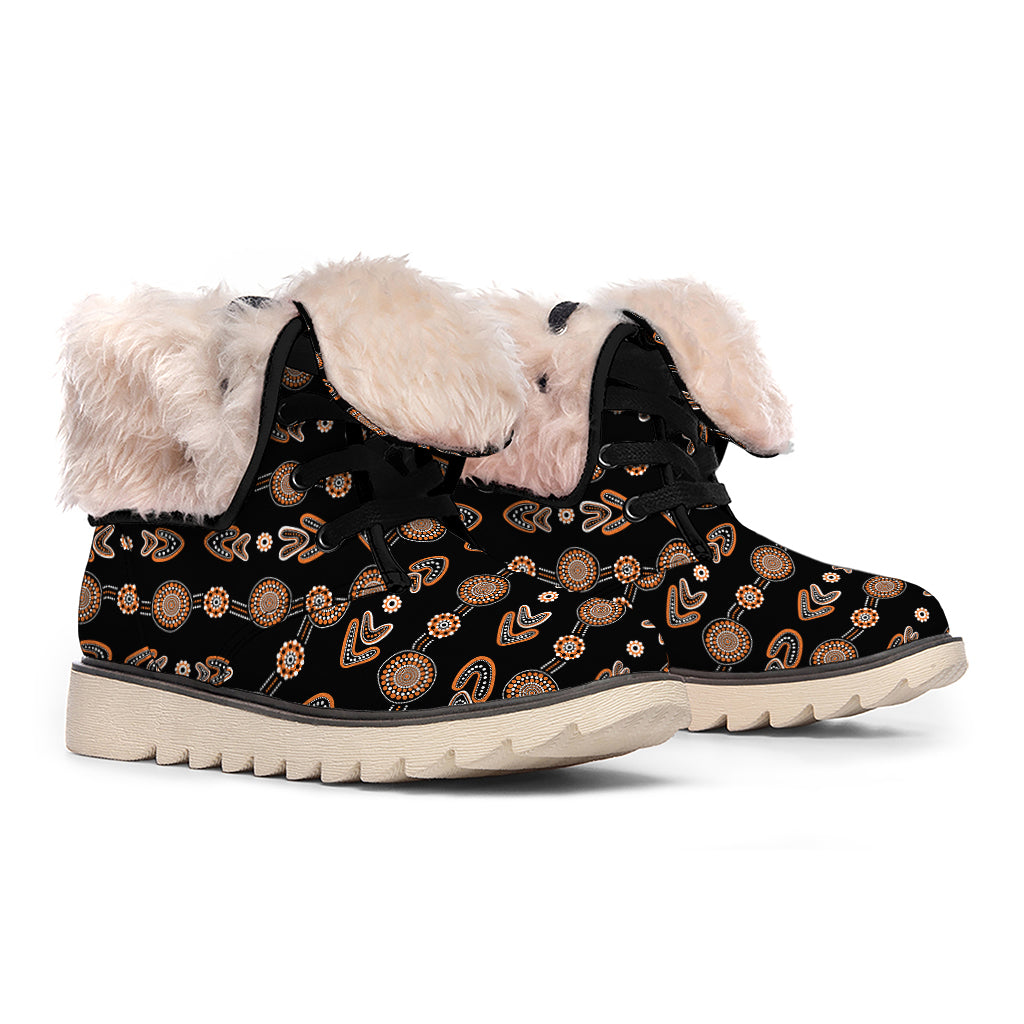 Aboriginal Boomerang Pattern Print Winter Boots