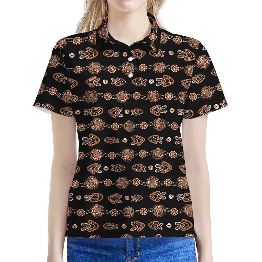 Aboriginal Boomerang Pattern Print Women's Polo Shirt