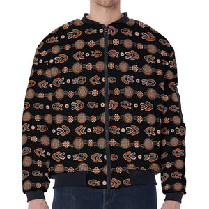 Aboriginal Boomerang Pattern Print Zip Sleeve Bomber Jacket