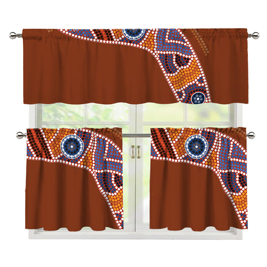 Aboriginal Dot Boomerang Print 3 Piece Kitchen Curtains