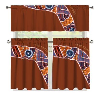 Aboriginal Dot Boomerang Print 3 Piece Kitchen Curtains