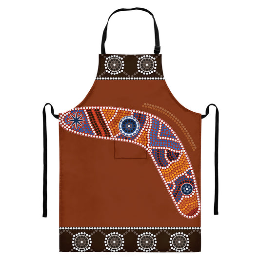 Aboriginal Dot Boomerang Print Bib Apron With Pocket
