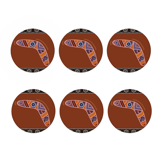Aboriginal Dot Boomerang Print Coaster Set