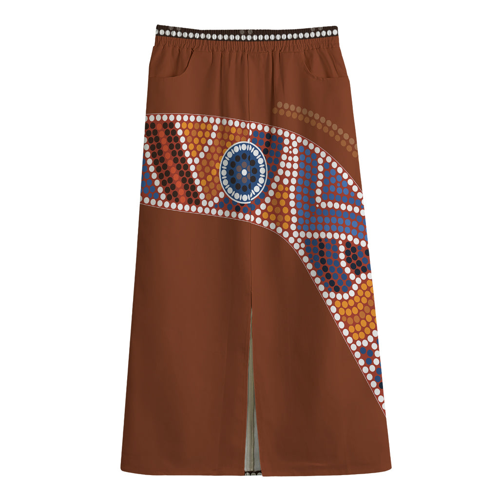 Aboriginal Dot Boomerang Print Cotton Front Slit Maxi Skirt