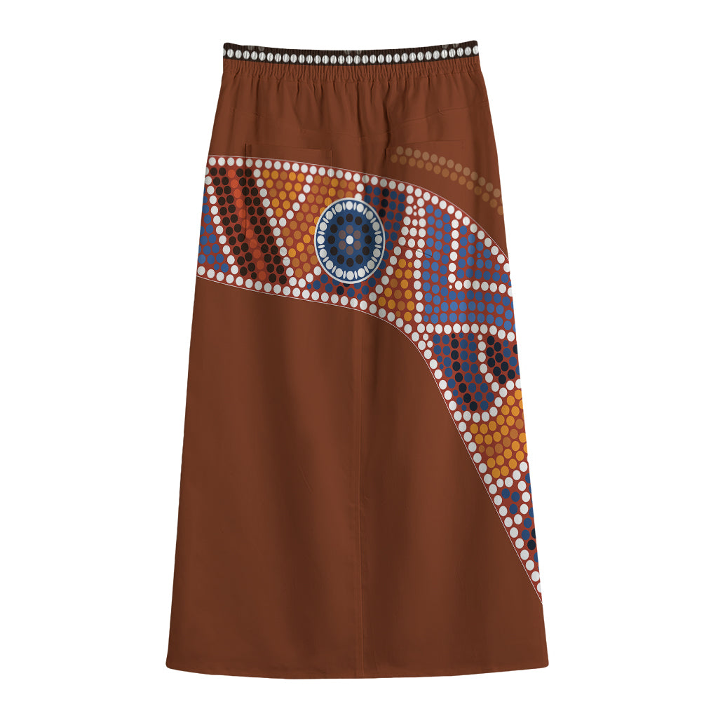 Aboriginal Dot Boomerang Print Cotton Front Slit Maxi Skirt