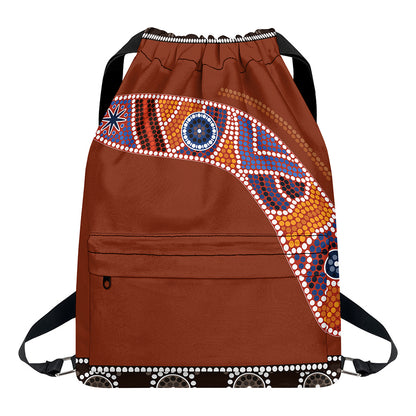 Aboriginal Dot Boomerang Print Drawstring Backpack