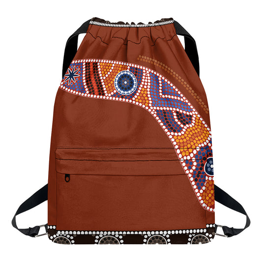 Aboriginal Dot Boomerang Print Drawstring Backpack