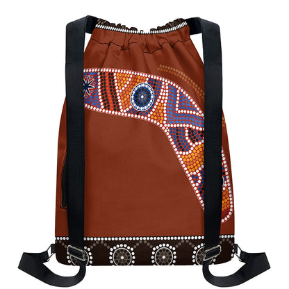 Aboriginal Dot Boomerang Print Drawstring Backpack
