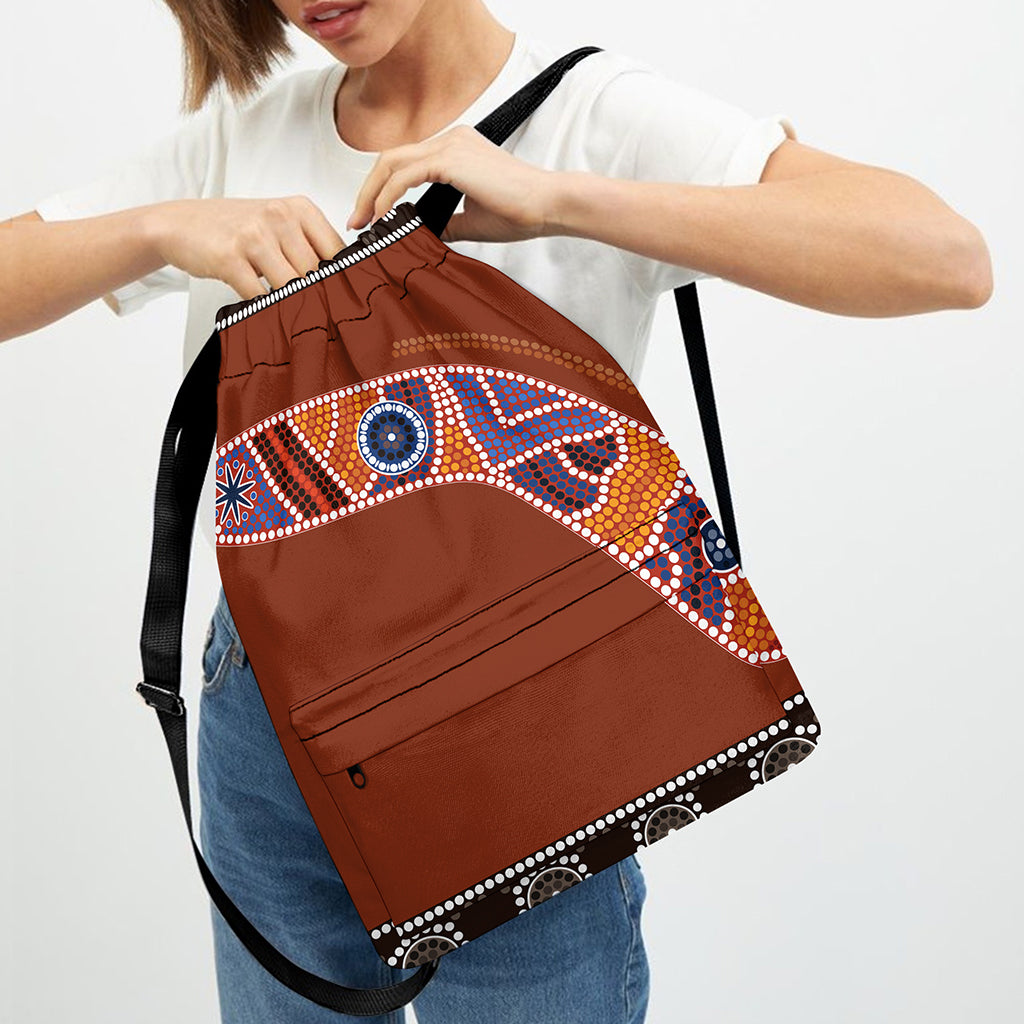 Aboriginal Dot Boomerang Print Drawstring Backpack