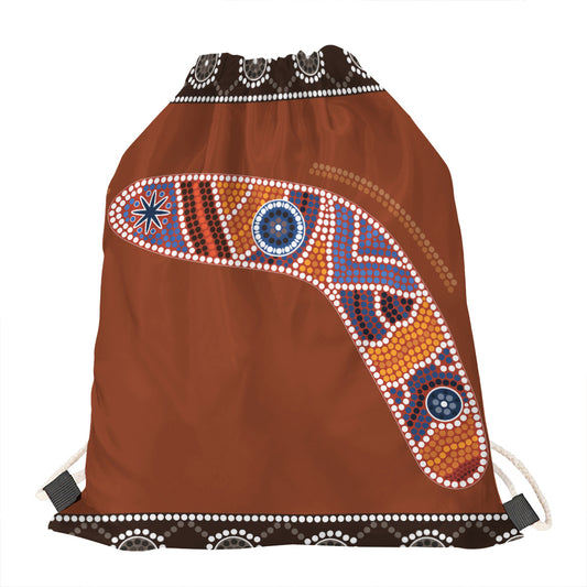 Aboriginal Dot Boomerang Print Drawstring Bag