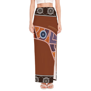 Aboriginal Dot Boomerang Print High Slit Maxi Skirt