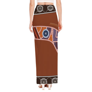 Aboriginal Dot Boomerang Print High Slit Maxi Skirt