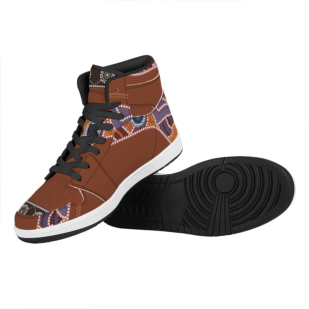 Aboriginal Dot Boomerang Print High Top Leather Sneakers