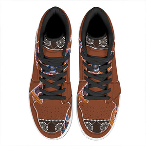 Aboriginal Dot Boomerang Print High Top Leather Sneakers