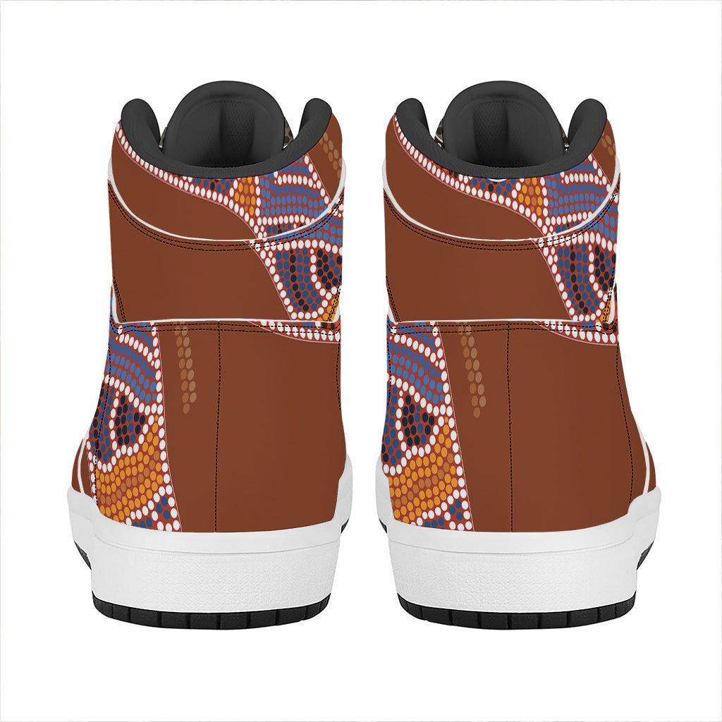 Aboriginal Dot Boomerang Print High Top Leather Sneakers