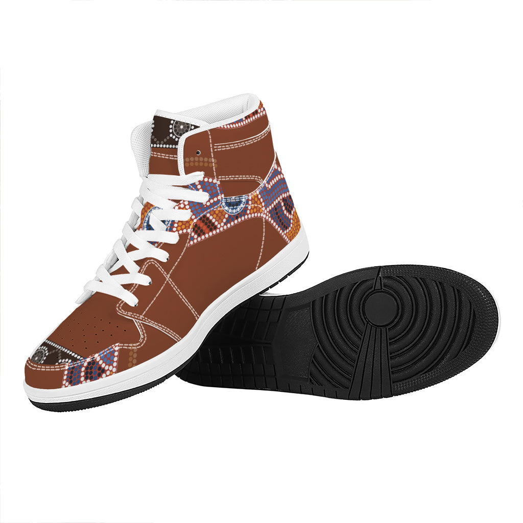 Aboriginal Dot Boomerang Print High Top Leather Sneakers