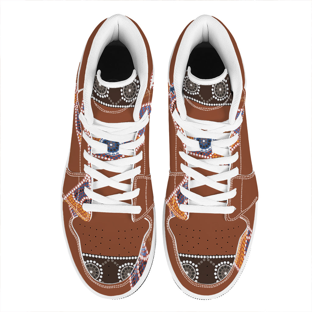 Aboriginal Dot Boomerang Print High Top Leather Sneakers