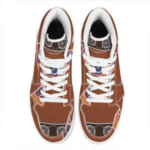 Aboriginal Dot Boomerang Print High Top Leather Sneakers