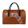 Aboriginal Dot Boomerang Print Leather Duffel Bag
