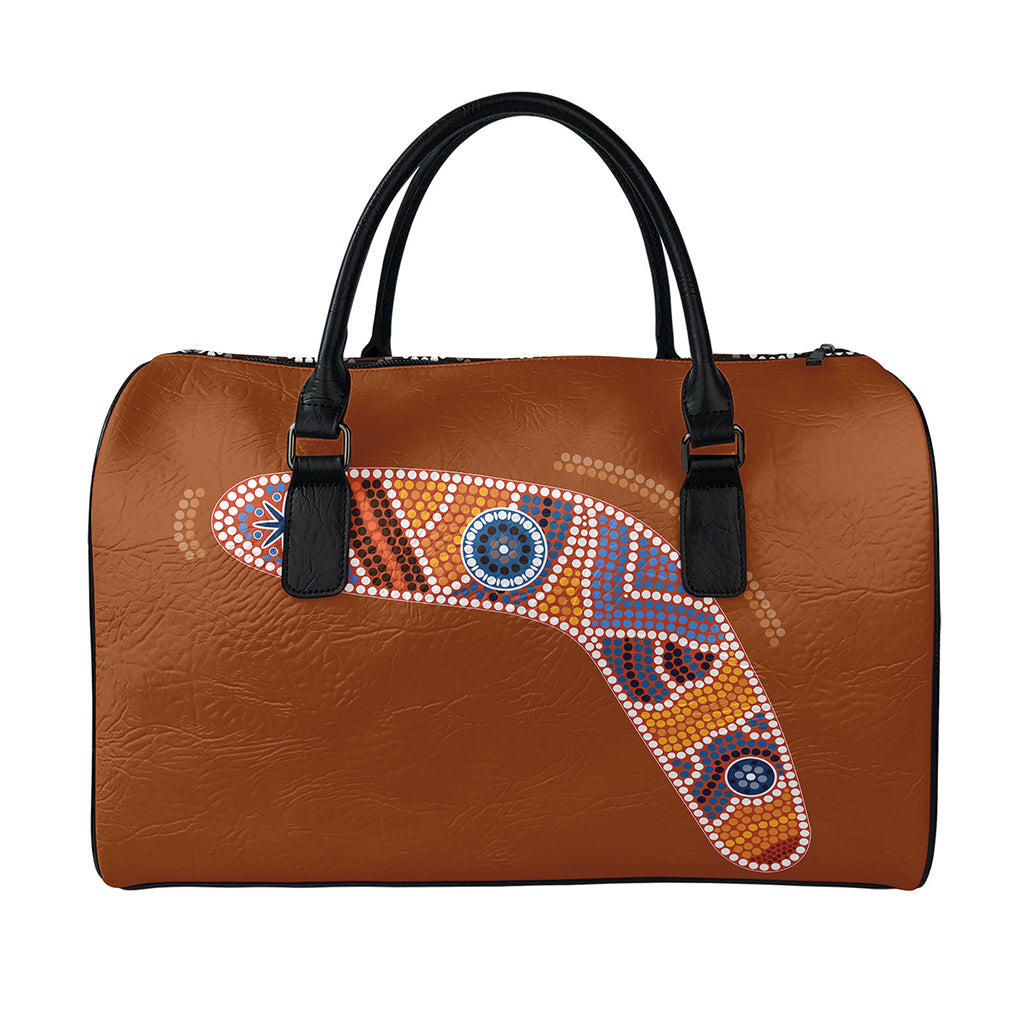 Aboriginal Dot Boomerang Print Leather Duffle Bag