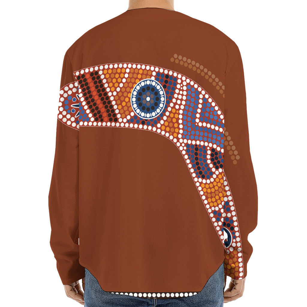 Aboriginal Dot Boomerang Print Long Sleeve Baseball Jersey