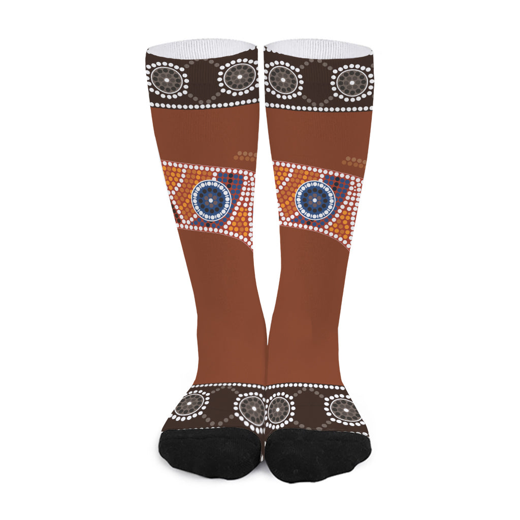 Aboriginal Dot Boomerang Print Long Socks