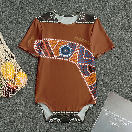 Aboriginal Dot Boomerang Print Men's Bodysuit