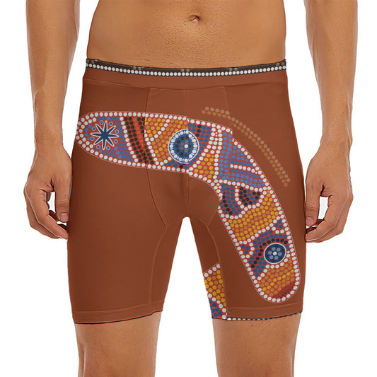 Aboriginal Dot Boomerang Print Men's Long Boxer Briefs