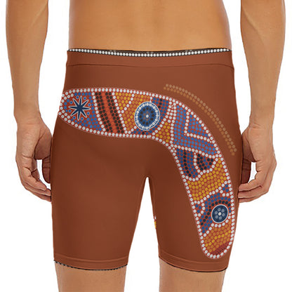 Aboriginal Dot Boomerang Print Men's Long Boxer Briefs