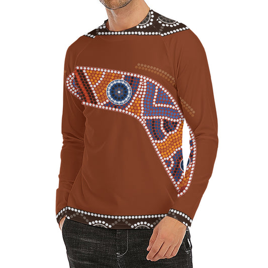 Aboriginal Dot Boomerang Print Men's Long Sleeve Rash Guard