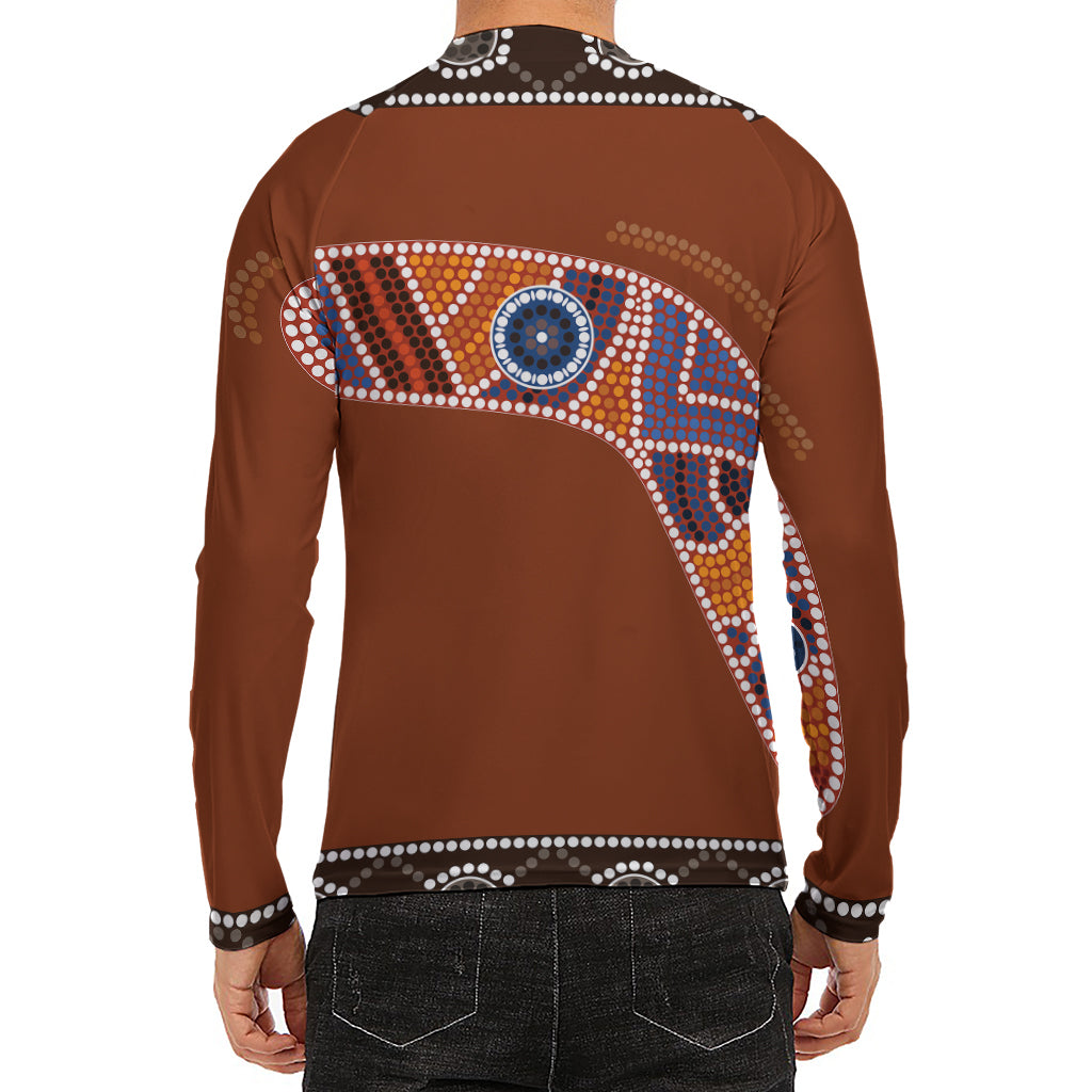 Aboriginal Dot Boomerang Print Men's Long Sleeve Rash Guard