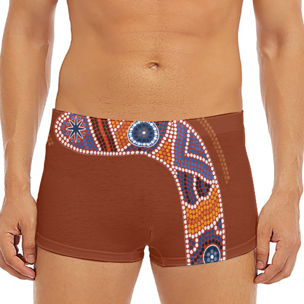 Aboriginal Dot Boomerang Print Men's Short Boxer Briefs