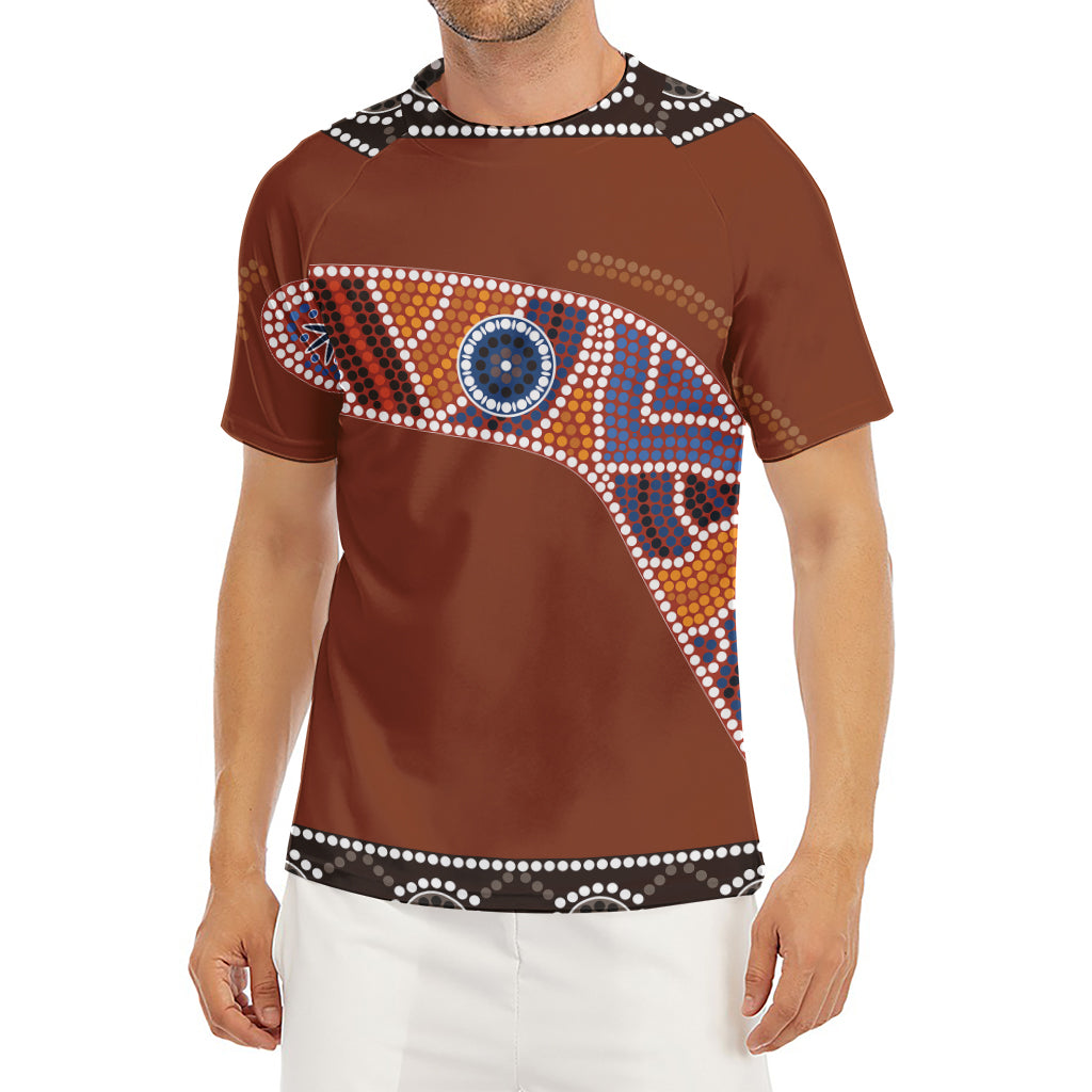 Aboriginal Dot Boomerang Print Men's Short Sleeve Rash Guard