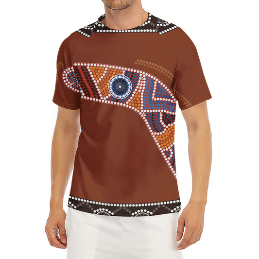 Aboriginal Dot Boomerang Print Men's Short Sleeve Rash Guard