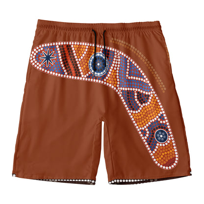 Aboriginal Dot Boomerang Print Men's Swim Trunks
