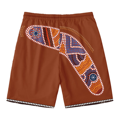 Aboriginal Dot Boomerang Print Men's Swim Trunks
