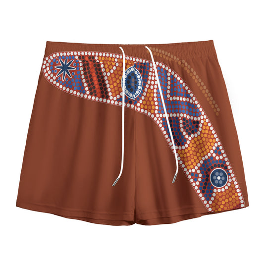 Aboriginal Dot Boomerang Print Mesh Shorts