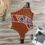 Aboriginal Dot Boomerang Print One Shoulder Bodysuit