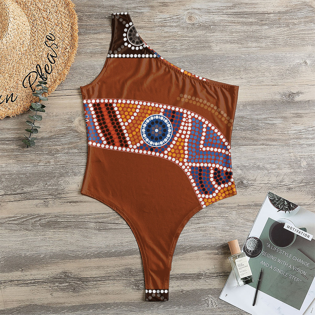 Aboriginal Dot Boomerang Print One Shoulder Bodysuit