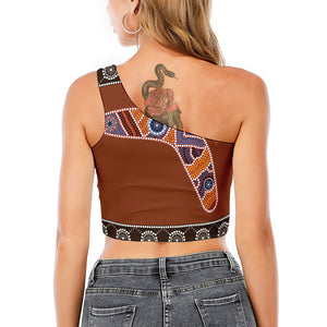 Aboriginal Dot Boomerang Print One Shoulder Crop Top