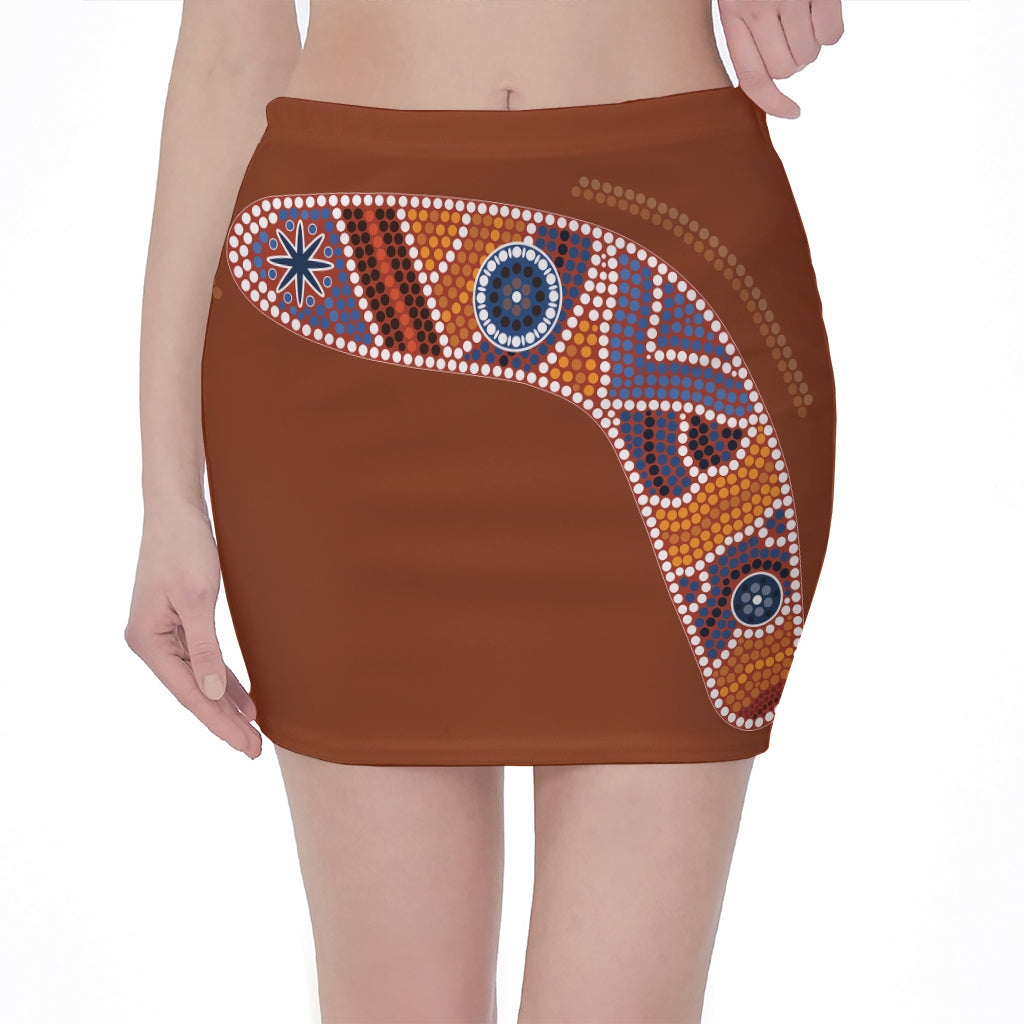 Aboriginal Dot Boomerang Print Pencil Mini Skirt