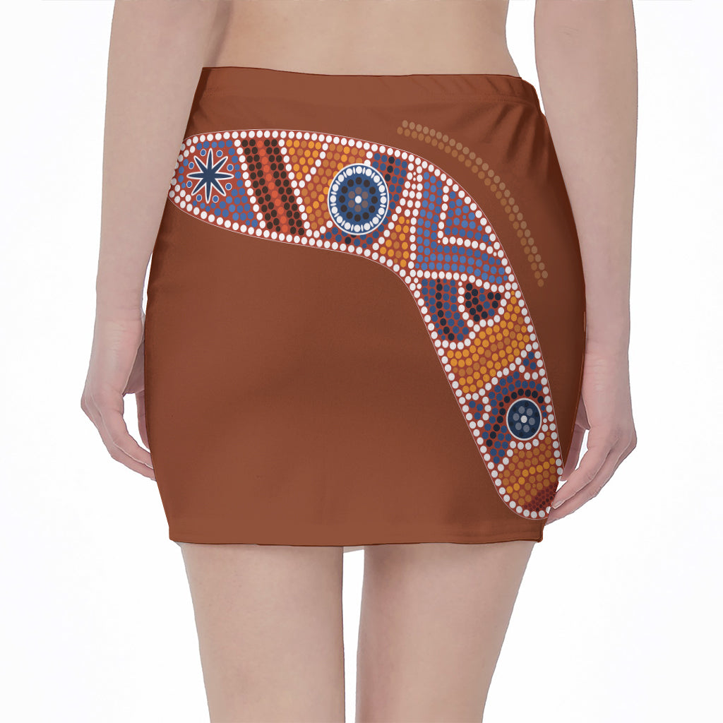 Aboriginal Dot Boomerang Print Pencil Mini Skirt