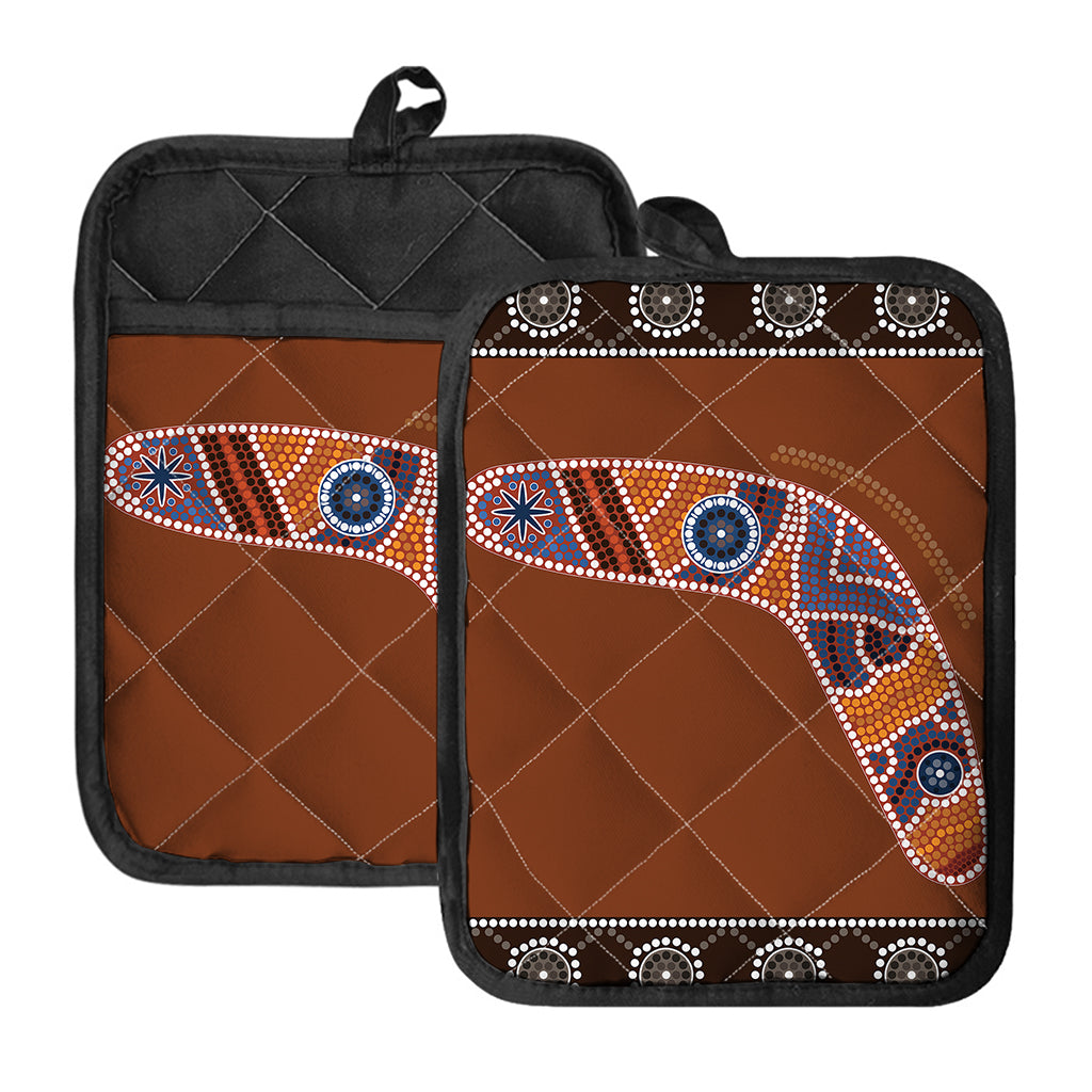 Aboriginal Dot Boomerang Print Pot Holders With Pocket