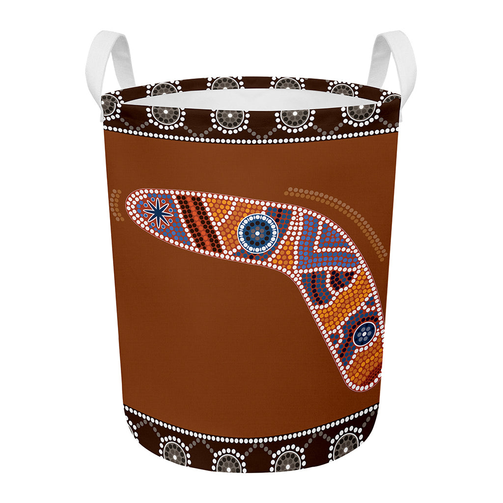 Aboriginal Dot Boomerang Print Round Laundry Basket