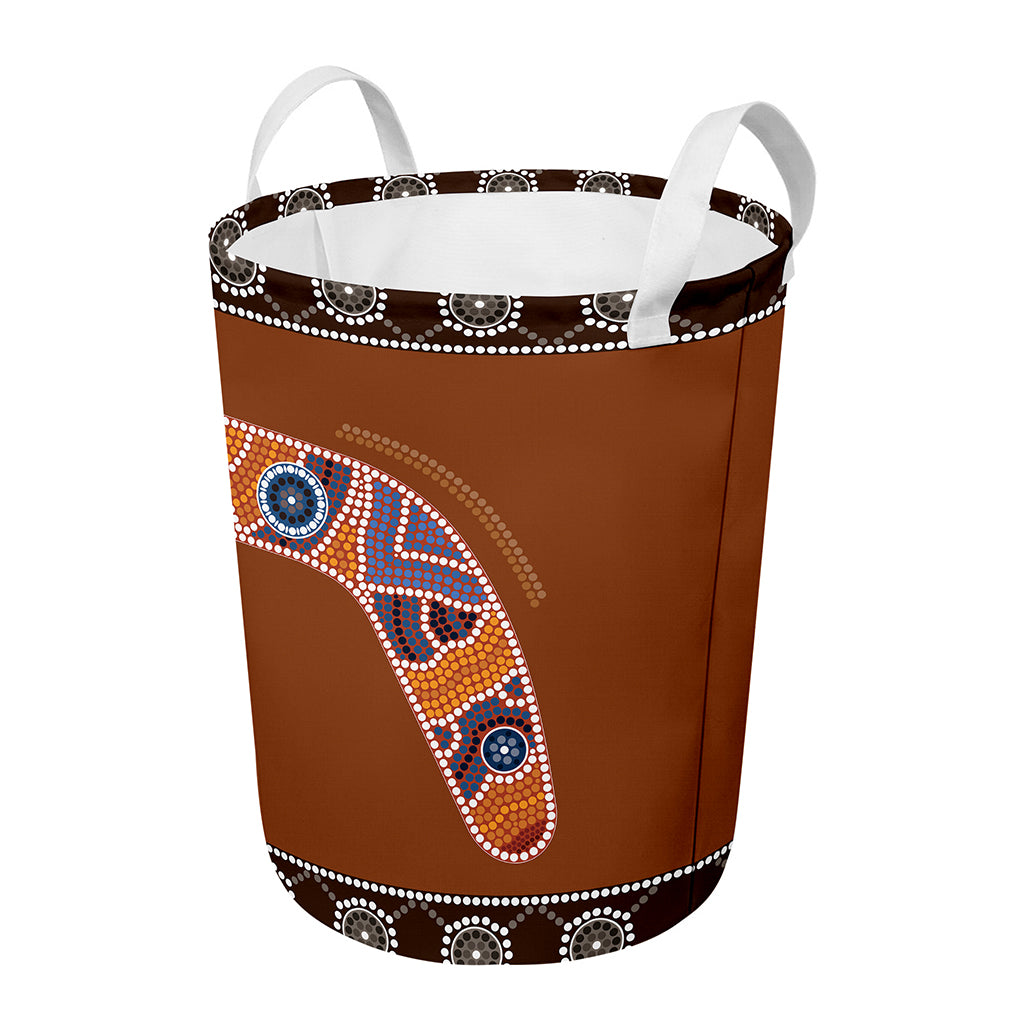 Aboriginal Dot Boomerang Print Round Laundry Basket