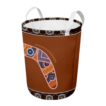 Aboriginal Dot Boomerang Print Round Laundry Basket