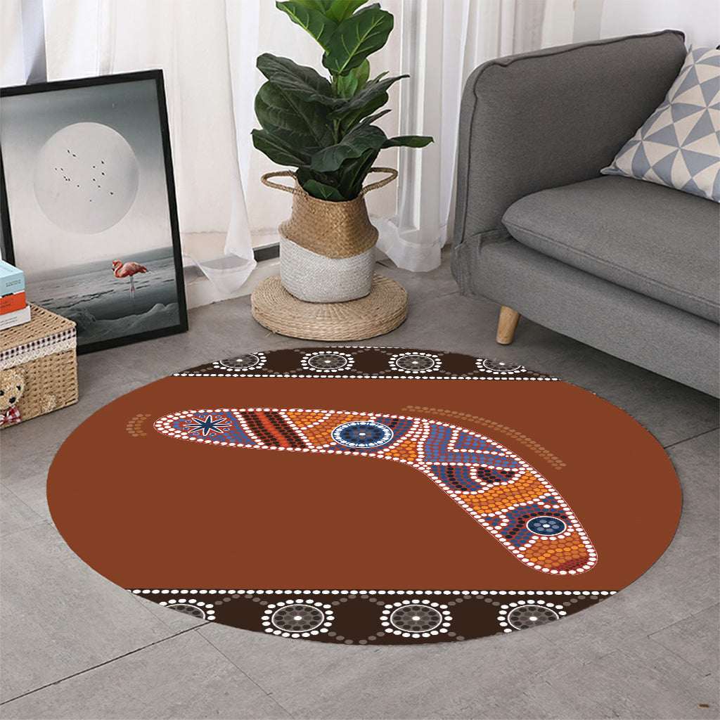 Aboriginal Dot Boomerang Print Round Rug